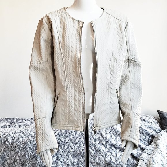 NY&C Taupe Knit Lined Textured Faux Leather Jacket - Picture 2 of 16